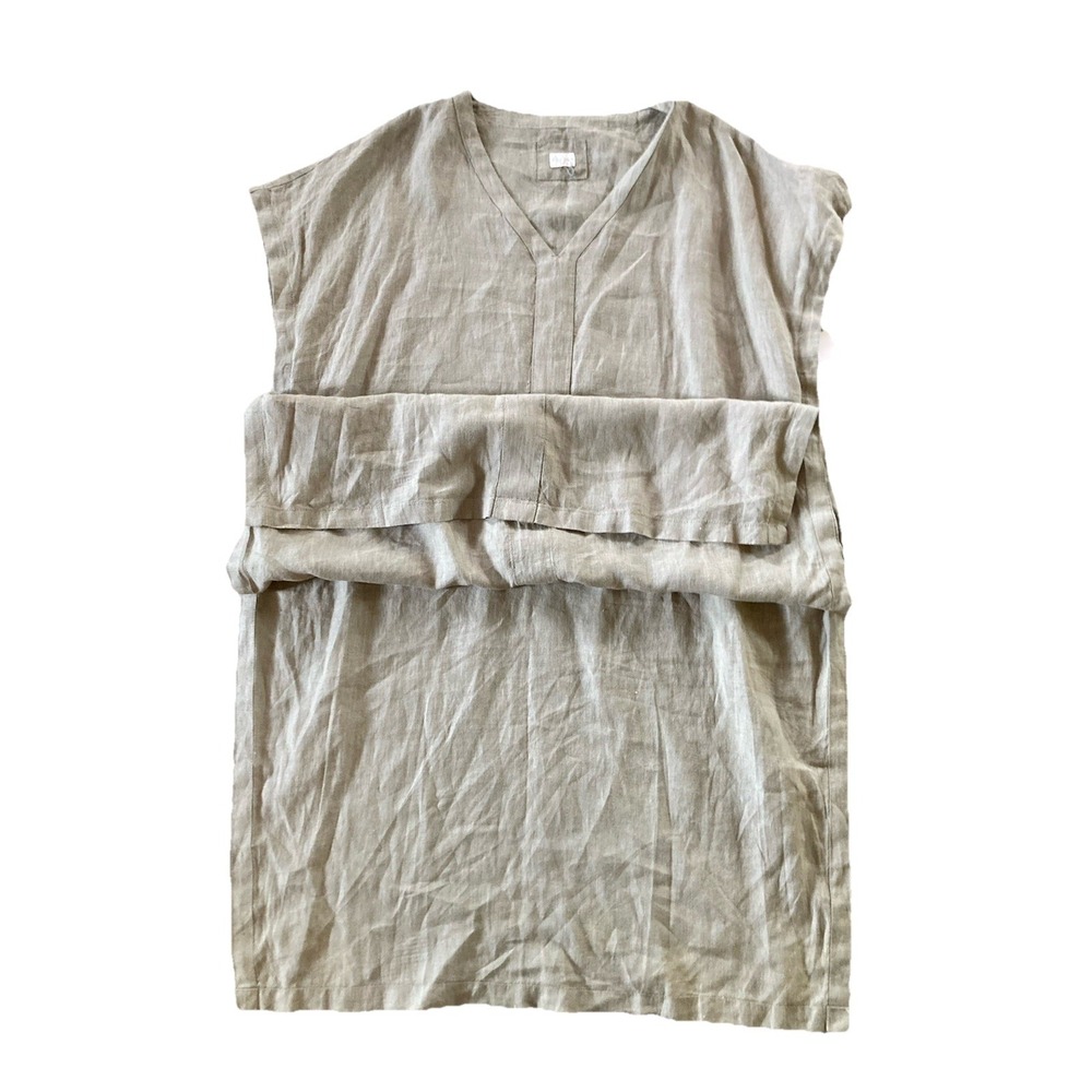 Poetry 100% Linen Lagenlook Coastal Resort Womens 12/14 Green Shirt Dress - Picture 11 of 11